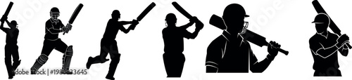 Cricket bat with man silhouette dynamic sports action and athletic performance