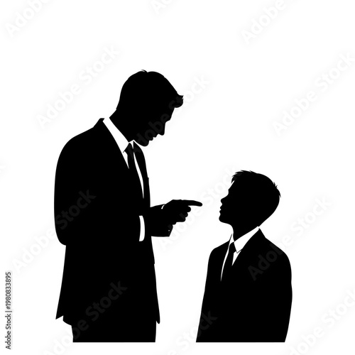 Silhouette of a Boss Scolding an Employee in Business Attire.
