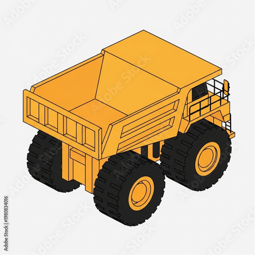 Yellow mining dump truck isometric illustration.