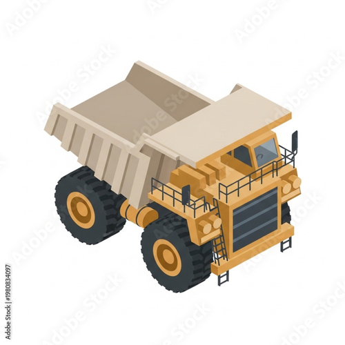 Yellow mining dump truck isometric illustration.