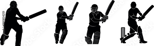 Cricket bat with man silhouette series of a cricketer in action