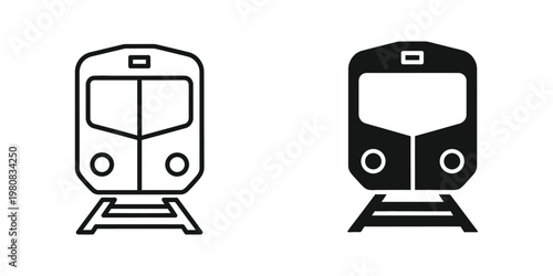 Comparison of a white and black subway train front views on tracks