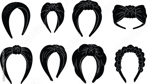 Collection of stylish knotted headbands, fashion hair accessories for women, trendy fabric hairbands, chic turban styles, elegant braided design illustration