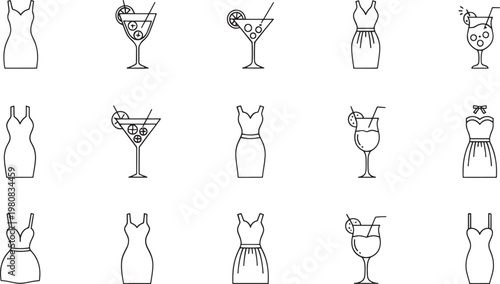 Set of twelve black and white of women in various poses and outfits fashion