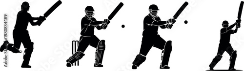 Cricket bat with man dynamic silhouette of batsmen in action