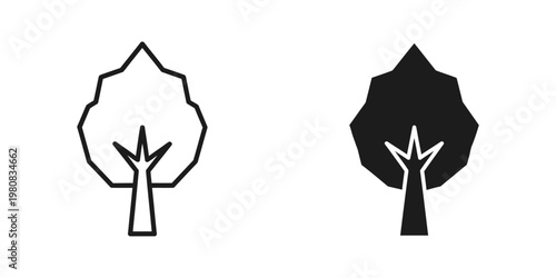 Contrasting visual styles of a tree illustration in outline and filled formats