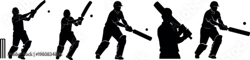 Cricket bat with man dynamic silhouette sequence of a batsman's swing