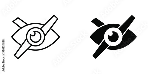 Contrast between a simple line drawing and a bold filled version of a spiral symbol with eyes