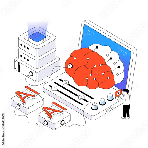 Modern design illustration of brain simulation 