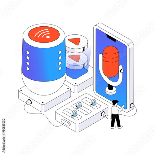 Conceptual isometric design illustration of mobile audio recorder 