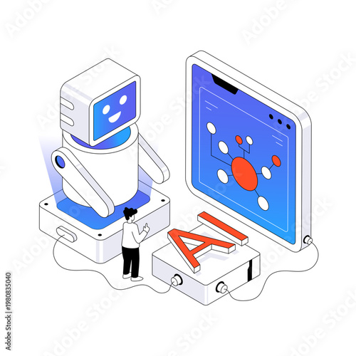 Creative design illustration of robot interaction 