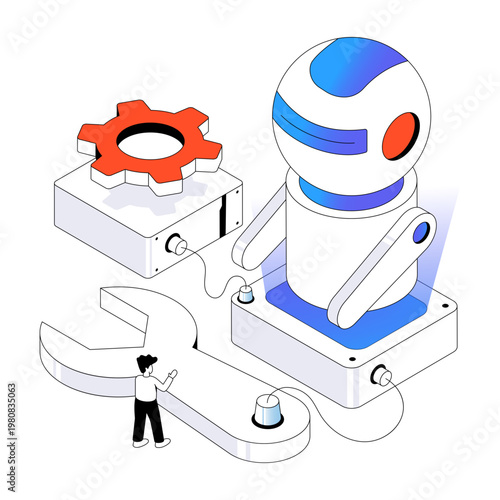 A colored design illustration of robot repair 