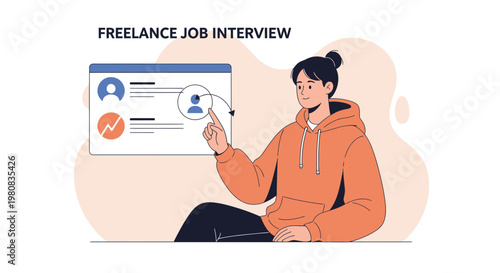 Freelance Job Interview: Young Person Selects Profile on Digital Screen