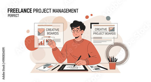 Freelance Project Management: Graphic Designer Working on Creative Project Boards