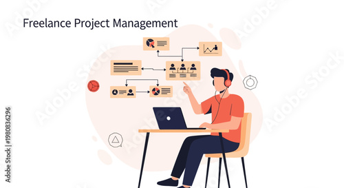 Freelance Project Management: Man managing tasks and workflow on laptop