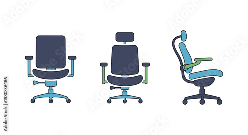 Ergonomic Chair Line art abstract color shapes vector