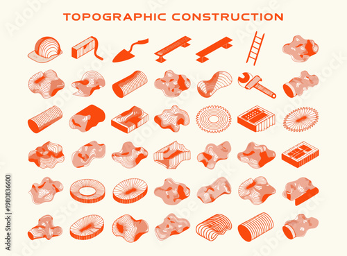 The luxurious premium embossed shiny gold foil real construction site with various industrial tools and equipment on display