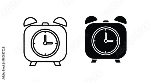 Two alarm clocks one white and one black displayed as a graphic silhouette