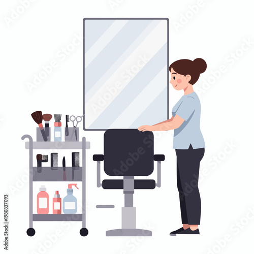 Woman stylist at salon near the mirror and chair