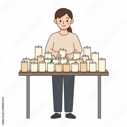 Woman arranging candles on a table for a ceremony or celebration
