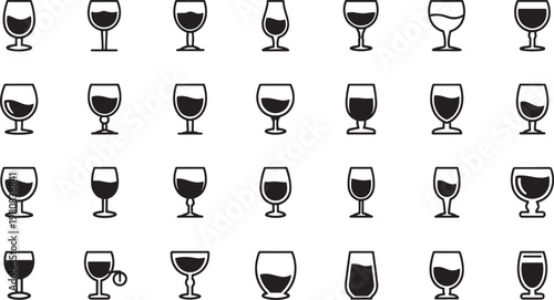 Black and white of various coffee cups and mugs isolated on white background espresso cup cappuccino cup