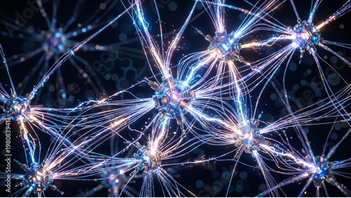 Futuristic Neural Network Architecture Visualization, AI Data Flow Neural Waves, Digital Brain Wave Technology Concept