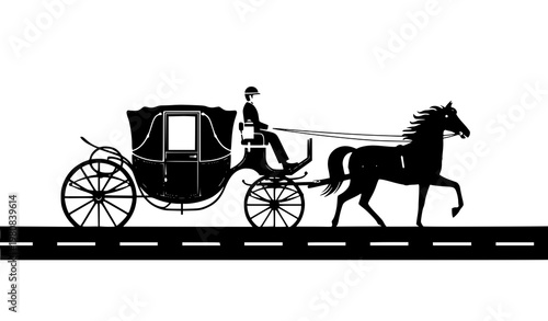 Horse carriage road transport vector illustration flat vintage design