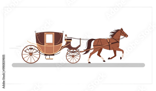 Horse carriage vector illustration flat road transport vintage vehicle