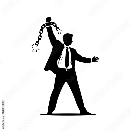 Silhouette of a Businessman Breaking Free from Chains of Oppression.