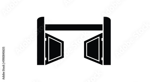 A minimalist black and white depiction of an open doorway or portal