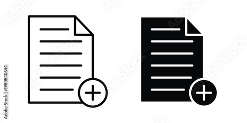 Add document icon set vector symbol in black filled and stroke style