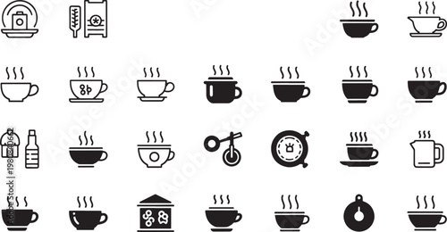 Black and white set of coffee cups and mugs isolated on white background espresso cup cappuccino cup