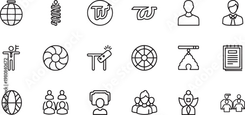Black and white set of business office and communication symbols