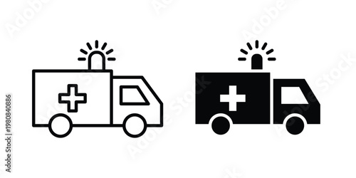 Ambulance icon set vector symbol in black filled and stroke style