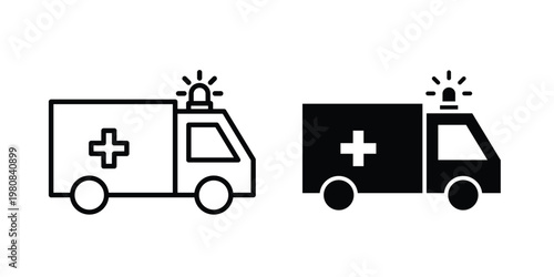 Ambulance icon set vector symbol in black filled and stroke style