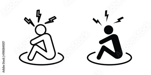 Anxiety or stress icon set vector symbol in black filled and stroke style