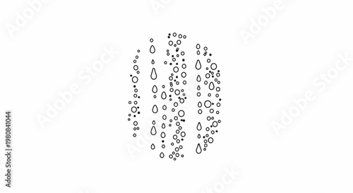 Abstract arrangement of black and white circles and teardrops