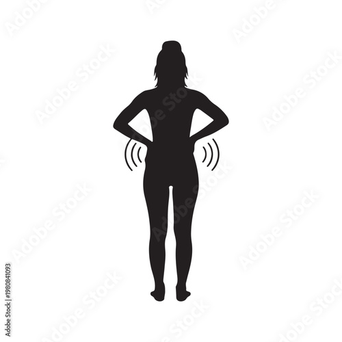 Girl back pain silhouette icon vector flat design