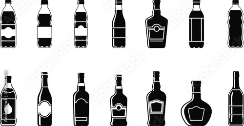 Beverage bottle silhouette icon collection for retail