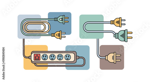 Extension Cord Line art vector minimal color shapes illustration