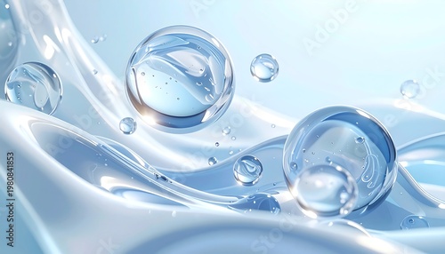 A close-up of clear water droplets on a liquid surface