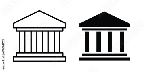 Bank icon set vector symbol in black filled and stroke style