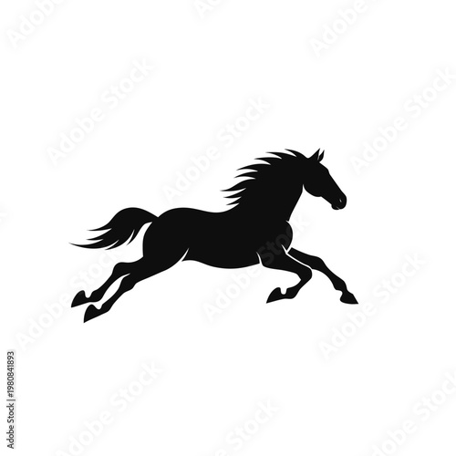 Black horse silhouette, running horse icon, equine vector, animal illustration