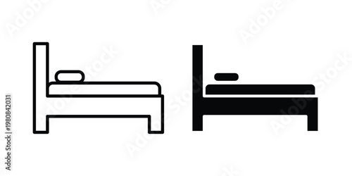 Bed icon set vector symbol in black filled and stroke style