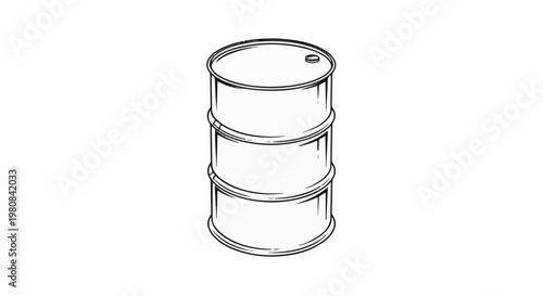 A stylized, black and white illustration of a metal barrel, possibly for industrial use
