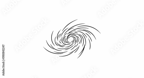 A stylized black and white swirling vortex or hurricane graphic