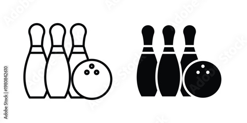 Bowling icon set vector symbol in black filled and stroke style