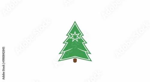 A stylized green evergreen tree with a white star adornment