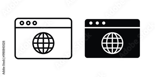 Browser icon set vector symbol in black filled and stroke style