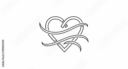 A stylized heart shape with flowing lines interwoven around it